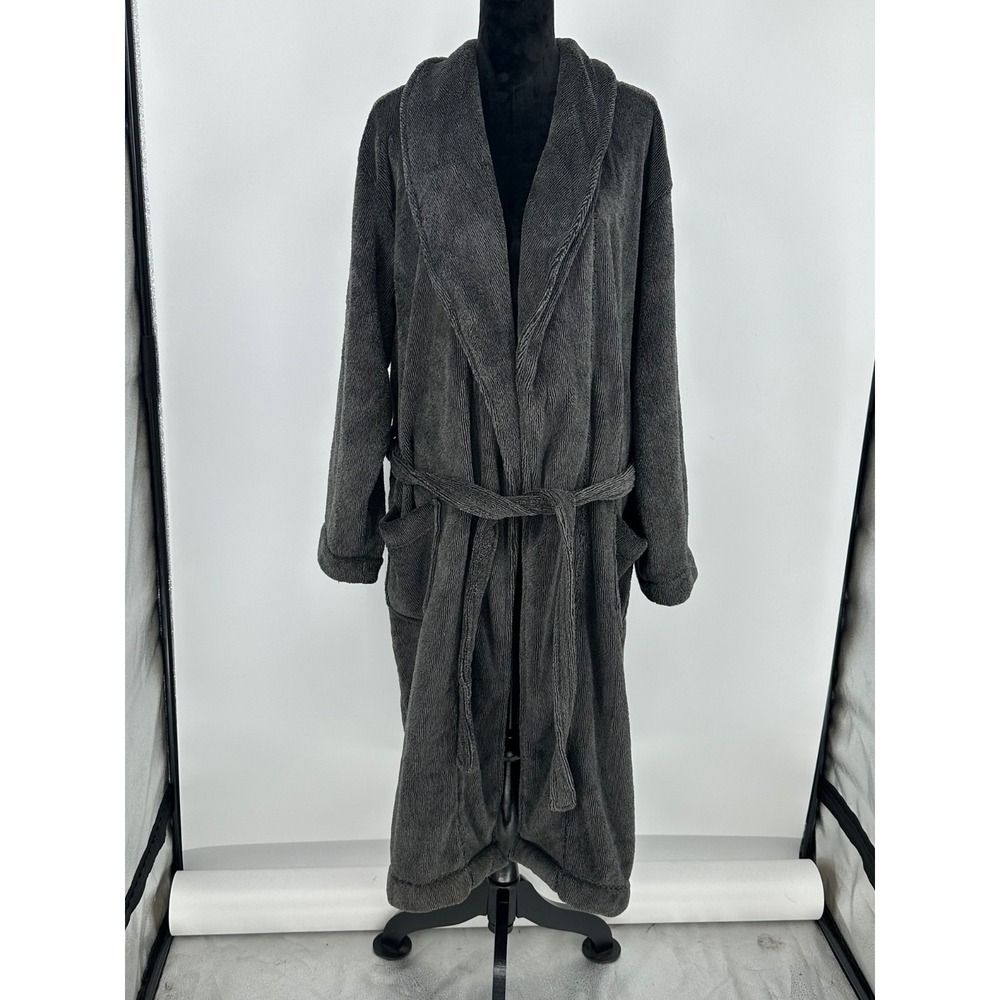 Roundtree & Yorke Women's OS Gray Fleece Plush Belted Robe Super Soft S1